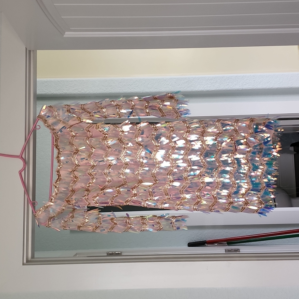 Hot Miami Style iridescent sequin tassel dress.  Size Small